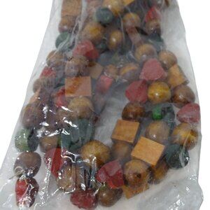 Vintage Wal-Mart 9 Ft Holiday Trim Wood Bead Garland Red Green Brown Christmas